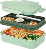 Goodivery ® Boîte à lunch de luxe de grande capacité pour adultes et enfants avec plusieurs compartiments et couverts - Vert