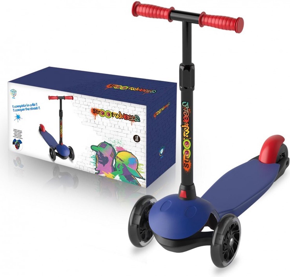 DEQUBE Step met 3 Wielen - - Streetwheels Kinderstep Inklapbaar - Met Lichtgevende Wielen - Blauw