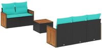 vidaXL 6-delige tuinbankset met kussens van zwart polyrotan