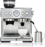 StarTech Espressomachine RVS, zilver - 20 bar druk - Conische maalwerk - 30 maalstanden - 2,8 liter waterreservoir - Stoompijp/manometer