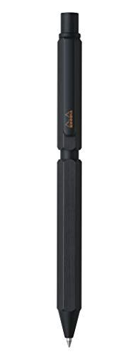 Rhodia 9342C 3-in-1 ScRipt Multipen - 2 stylos-Billes 0,5 mm zwart/rood + 1 grafiet-vulpotlood 0,5 mm - zeshoekige behuizing van geborsteld aluminium - navulbaar - gum onder de drukknop