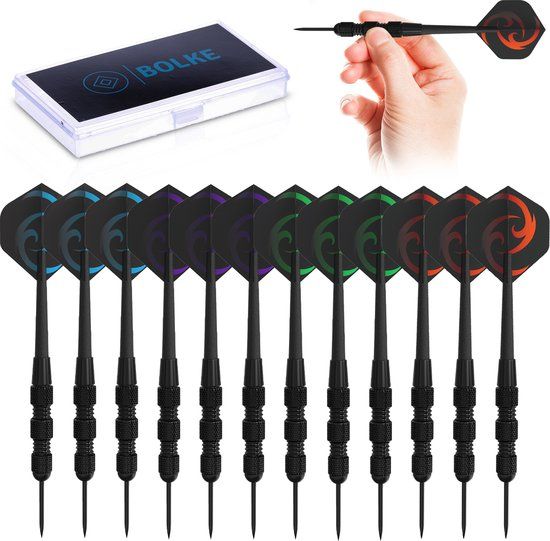 Bolke® Dartpijlen Set - 12 stuks - 20 Gram - Steeltip - Zwart