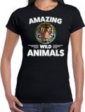 Bellatio Decorations Shoppartners Bv T-shirt tijger - zwart - dames - amazing wild animals - cadeau shirt tijger / tijgers liefhebber XS