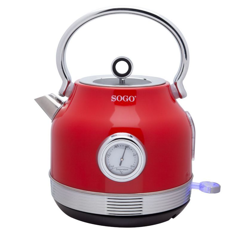 Sogo KET-SS-7760 Retro Waterkoker - 1.8L - Rood - RVS - Draadloos