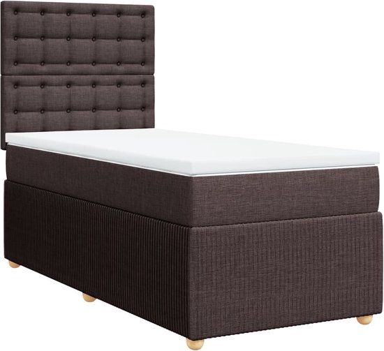 vidaXL Boxspring met matras stof donkerbruin 90x200 cm