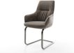 DELIFE Chaise de salle à manger Zelia-Flex avec accoudoir, tissu taupe, pied en U en acier inoxydable