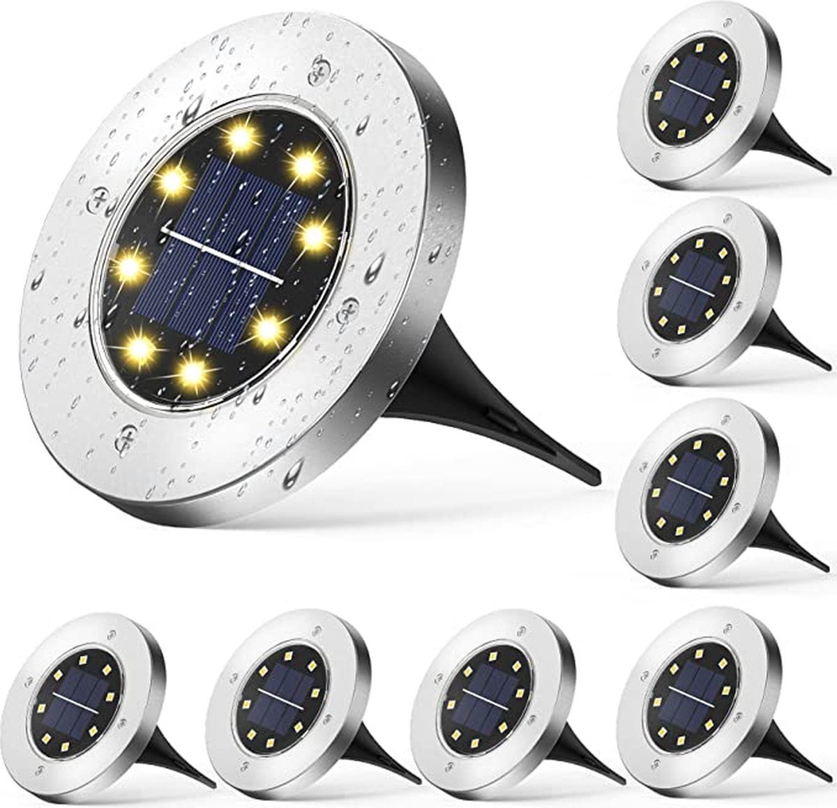 Bantach Solar Led Zonne-Energie 8 Stuks - RVS - Grondspot - Buitenlamp - Tuinverlichting - LED verlichting - Tuinspot