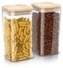 Arendo Pots de stockage, Set de 2, 1,65 Litre, Verre borosilicaté, Couvercle en bambou