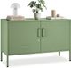 Tectake Armoire en acier - Meuble TV - 100 x 42,5 x 65 cm - Sauge vert