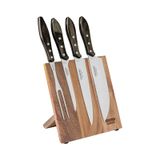 CHURRASCO POLYWOOD set van 5 couteaux avec support magnétique, brun, aspect bois