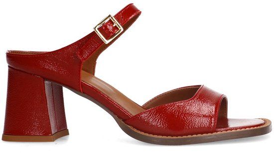 Manfield Dames Rode Lakleren Sandalen met Hak - Maat 37