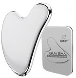 Merkloos Gua sha Gua sha plaat gezichtsmassage - roestvrij staal - 50 x 80 mm - Zilver - Voor gezicht en lichaam
