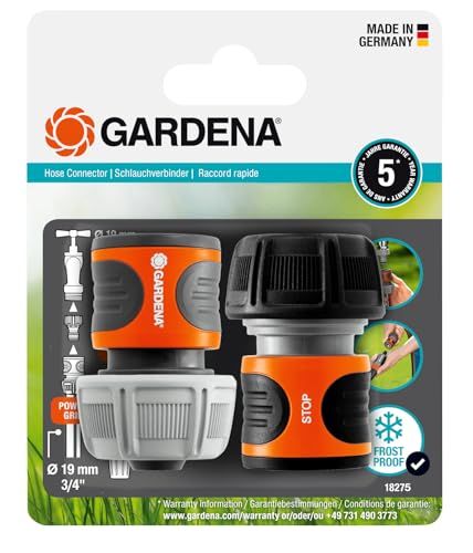 Gardena slangkoppeling set 19 mm (3/4 duim): Voor begin en einde van de slang, aansluiting geschikt voor alle originele Gardena systeemonderdelen, UV- en vorstbestendig (18275-20)