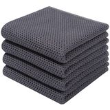 Homaxy 100% katoenen wafelweefsel keukenhanddoeken, ultrazachte absorberende sneldrogende schoonmaakhanddoek, 35 x 61 cm, 4-pack, donkergrijs