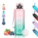 Drinkfles, Grsta Drinkfles, 1,5 liter, motiverende waterfles, lekvrij, voor volwassenen, met drinktijden, voor fietsen, sport, kamperen, wandelen, yoga, roze en groen