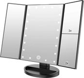 Weily Verlichte Makeup Spiegel, 1 x / 2 x / 3 x vergroting, driedelige spiegel met 21 led-lampen, touchscreen-schakelaar, tafelspiegel met batterij en USB verkrijgbaar (zwart)