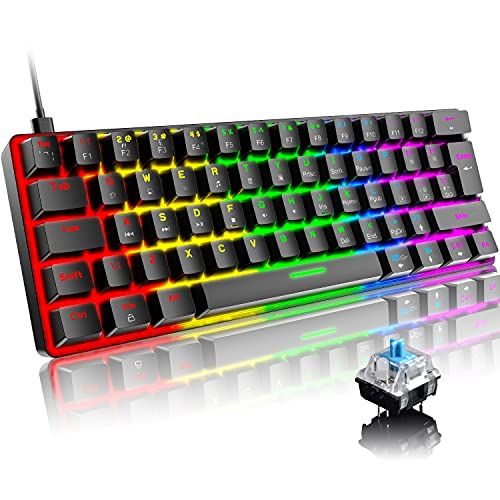 FELiCON Mini 60% Mechanisch Gaming-Toetsenbord - 62 Toetsen - RGB - Zwart/Blauwe Schakelaar