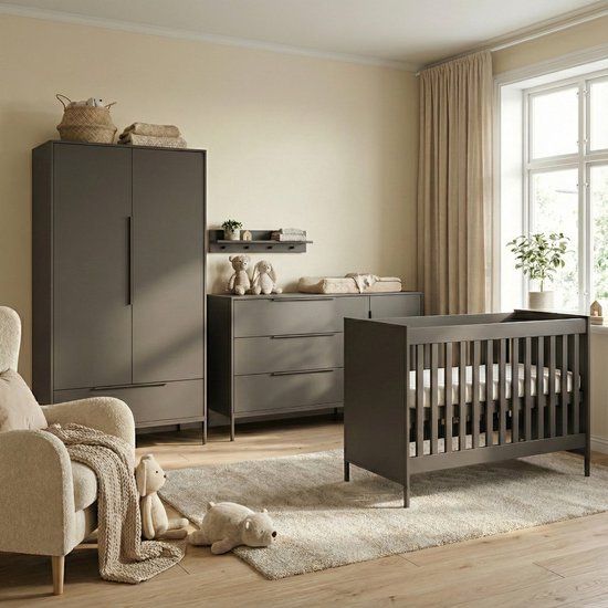 Born Lucky Lissabon Babykamer 3 Delig Compleet – Baby bed 60x120 cm – XL Commode – Kast – Chocolate