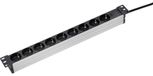 Merkloos 19 inch Stekkerdoos - Rackmontage - Aluminium - 9-voudig 2 m - 1 HE - Zwart