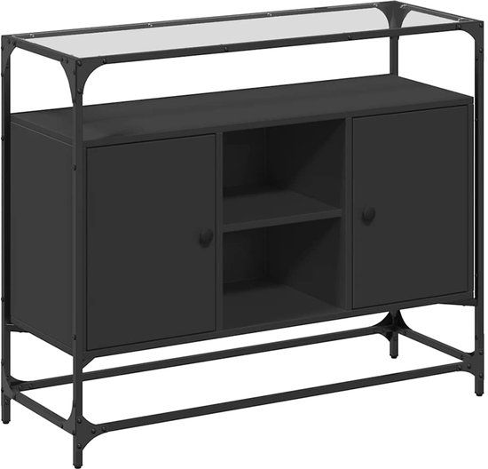 vidaXL Dressoir met glazen blad 98x35x81 cm bewerkt hout zwart