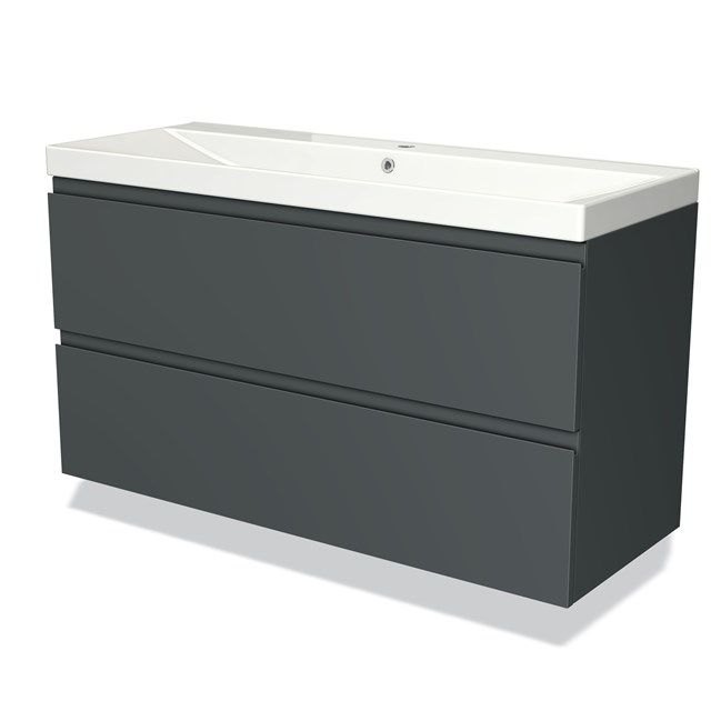 Maxaro Badkamermeubel 120cm Modulo Donkergrijs 2 Lades Greeploos Wastafel Keramiek