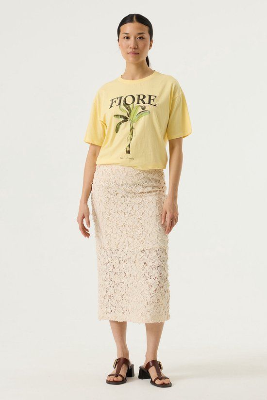 Garcia Dames Print T-shirt Geel Korte mouw