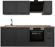 Vicco Complete keukeneenheid R-Line, Antraciet landelijk/Antraciet, 220 cm goudkleurig eiken werkblad