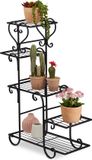 Merkloos Relaxdays plantenstandaard metaal - 75x56x23 cm - binnen - met 5 etages - zwart