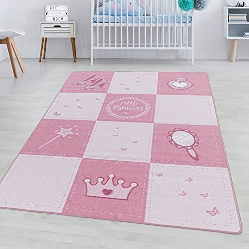 simpex Laagpolig kindertapijt kinderkamer Princess baby zuigeling crown toverstaf Roze 120x170 cm