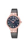 Festina Dames rosé goud PVD-verguld horloge met zirkonia sets en mesh armband F20717/2