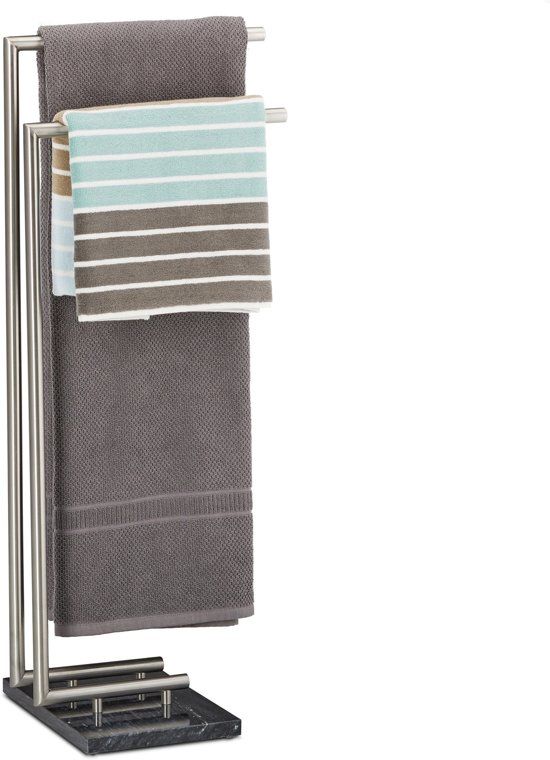 Relaxdays Handdoekhouder PIERRE - handdoekenhouder - vrijstaand handdoekrek - zwart