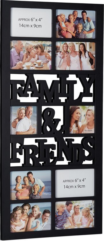 Relaxdays fotolijst voor 10 fotoâ€˜s - fotogalerie - Family Friends - kunststof - collage zwart