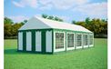 Tente de réception 4x10 m PREMIUM – PVC 500 g/m², ignifuge, cadre au sol + renforts de toit, jusqu'à 80 personnes - Vert-blanc
