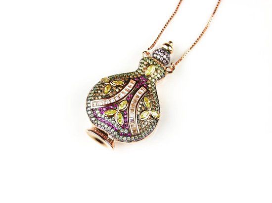 Zilveren collier halssnoer roos goud verguld Model Arabic Colors met gekleurde stenen