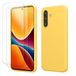 kwmobile hoes met 2x screenprotectors voor Samsung Galaxy A56 5G – screenprotector van gehard glas – draadloos opladen – stralend geel