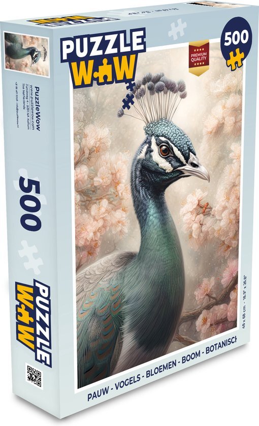 MuchoWow Puzzel Pauw - Vogels - Bloemen - Boom - Botanisch - Legpuzzel - Puzzel 500 stukjes