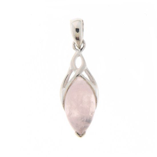 SilverGems Zilveren Hanger met Rozenkwarts Edelsteen - 925 Zilver - Roze - 24 mm