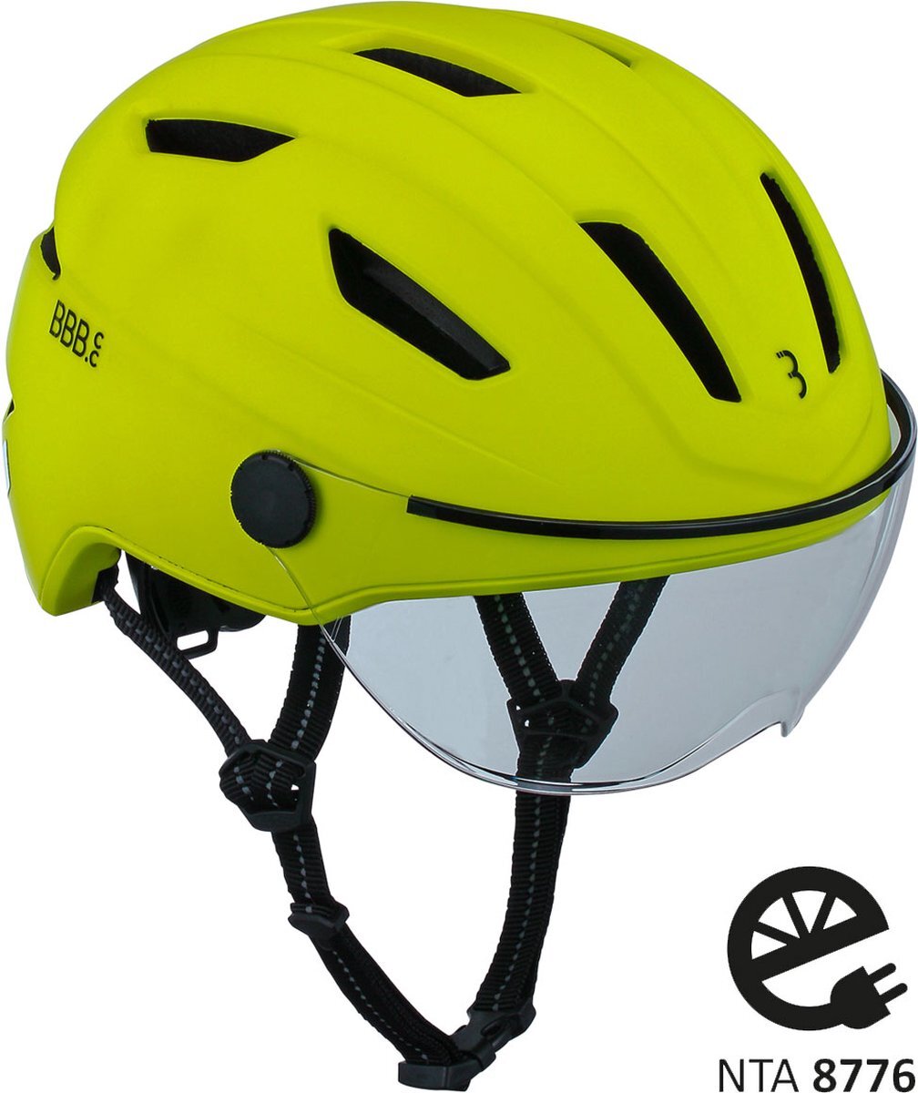 BBB Cycling Move Faceshield Transparant E-bike Helm - Speed Pedelec Helm - Elektrische Fiets - Neon Geel - Maat L - BHE-57