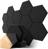 Famanu - 12 hexagon zelfklevende akoestische panelen, 30x26x0.9cm, zwart