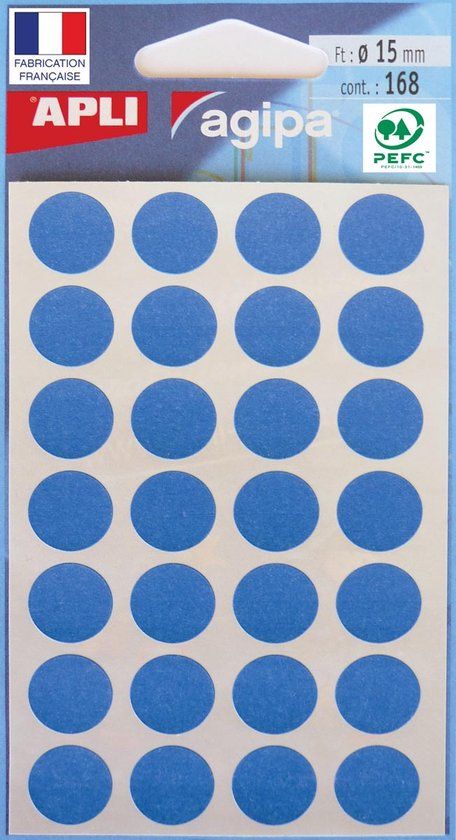 Agipa ronde etiketten in etui diameter 15 mm, blauw, 168 stuks