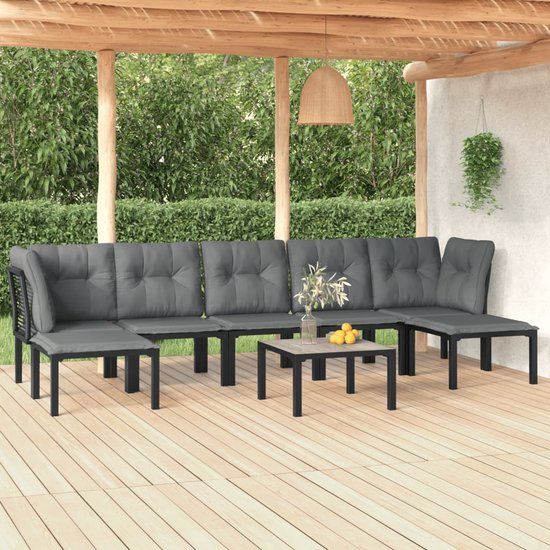 The Living Store Loungeset Zwart PE-Rattan - Modulair - 7-delig