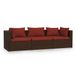 Canapé 3 places avec coussins poly rotin marron
