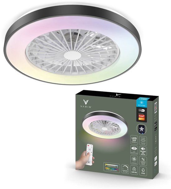 Varin LED Plafondventilator - Ø 50cm - Zwart - RGBW - Smart - Stil