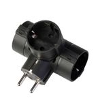 Poly Pool pp2350.1, Adapter met stekker en 3 Duitse standaard stopcontacten 16A 2P + E met zijaarde. Zwarte kleur