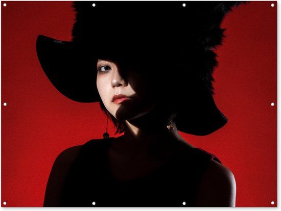 GreatGardenPosters Outdoor Wall Decoration Red - Woman - Black - Portrait - 160x120 cm - Garden Canvas - Outdoor Poster