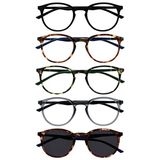 Opulize Met 5 Stuks Leesbril Met Zon Lezer Ronde Zwart Bruin Groen Grijs Mannen Vrouwen RRRRS60-12672 +3,50