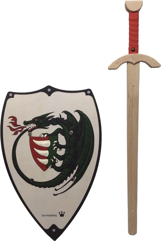Houten Ridderzwaard met Schild - Groene Draak - 3+ jaar