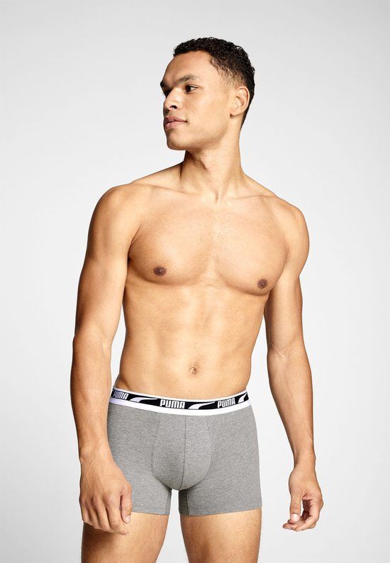 PUMA Heren 2P Boxers Everyday Multi Logo Zwart & Grijs
