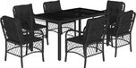 vidaXL Ensemble de jardin 7 pièces avec coussins, poly rotin, noir