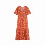 Grace & Mila Dames jurk Elga oranje Viscose Gebloemd Korte mouw V-hals A-lijn Lang